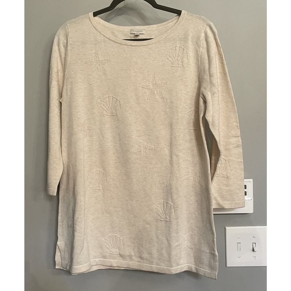 Talbots Sweater Lightweight 3/4 Sleeve Sea Shells Women’s‎ Medium NWT